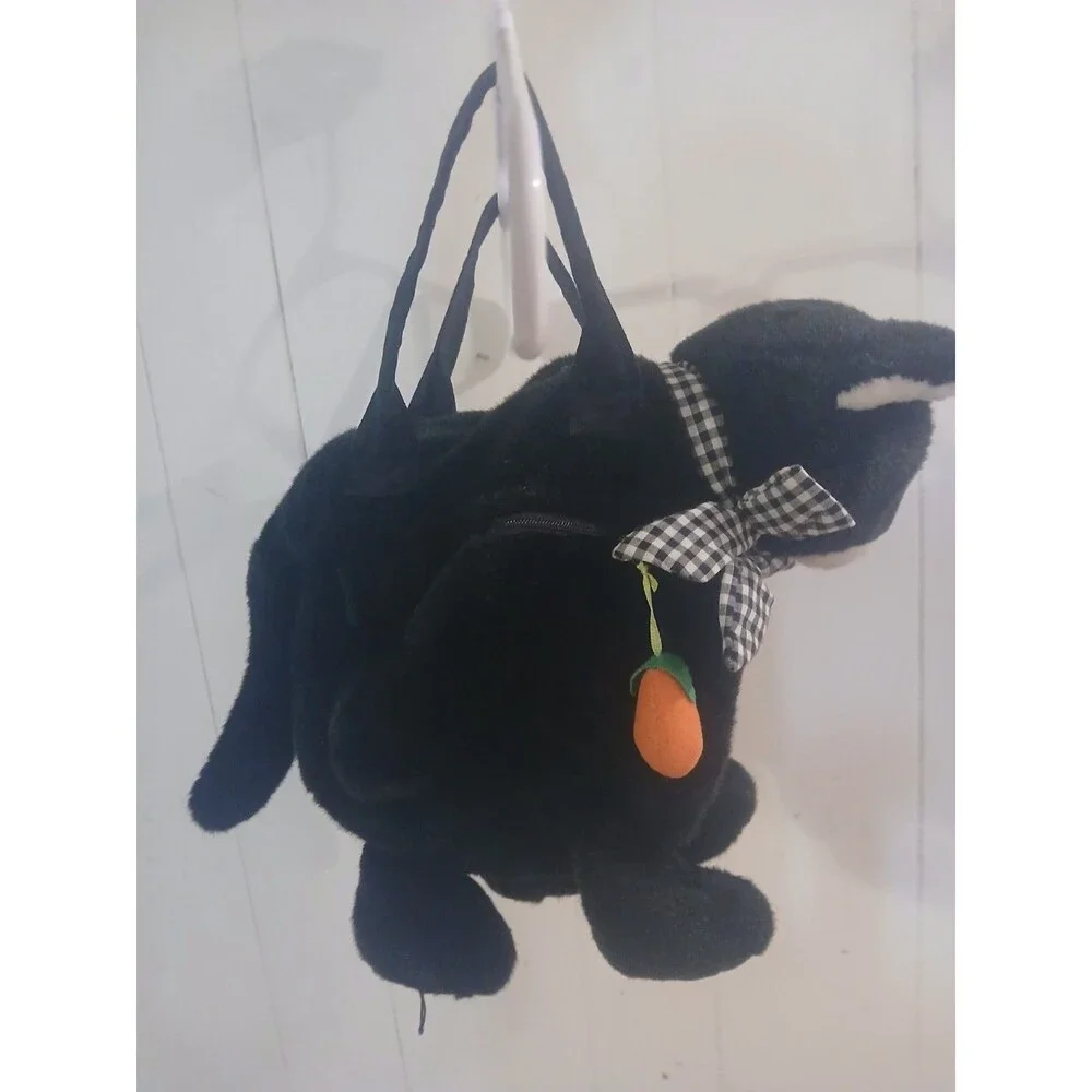 Vintage Mango Teddy Bear Co.  Plush Backpack Zipper Bag Y2k  Black Cat